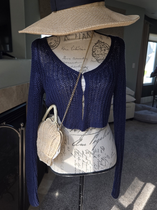 La Hearts Sweaters - La Hearts Navy Cropped Open-Knit Cardigan